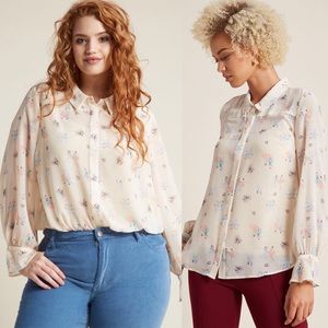 ModCloth Sheer Button Up Top Ballerina Print